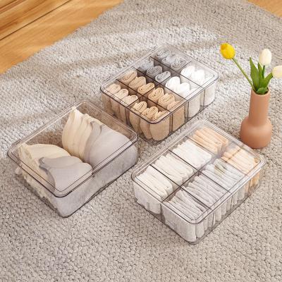 China New design stored clothing jars transparent household underwear sock storage box dormitory Three-in-one type drawer organizing box for sale