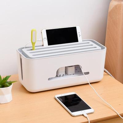 China Hot Selling New Style ABS Power Socket Box Cable Wire Cord Organizer Multi Box Anti-dust Management Stored Box With Phone Holder for sale