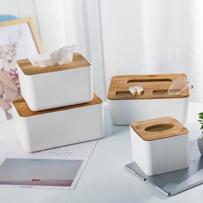 China Factory Price Multifunctional Nordic Style Tissue Rack With Lid Bamboo Wooden Container Tissue Box Towel Organizer for sale