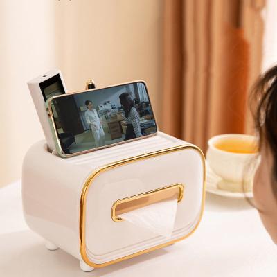 China Modern Hot Sale Fashion Office Decorations Phone Holder Tissue Box Roll Lid Plastic Paper Box for sale