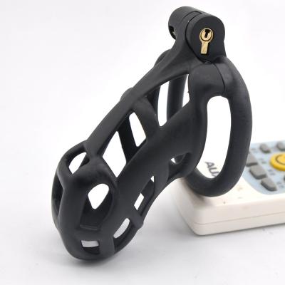 China BDSM Toys Adult Scrotal Bondage Chastity Cage Lock Device with 4 Rings and Key Chastity Device for Male for sale