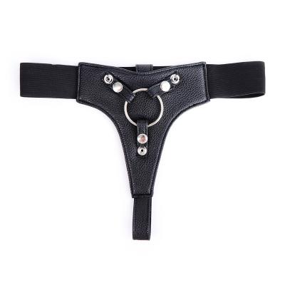 China BDSM Toys New Type Chastity Strap On Men Dildos Pants Leather Shorts With 3 Rings for sale