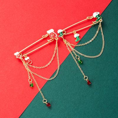 China ALLOY Drop Shipping Fashion Alloy Color Oil Drip Bangs Anti Exposure Tassel Chain Christmas Pin Brooch for sale