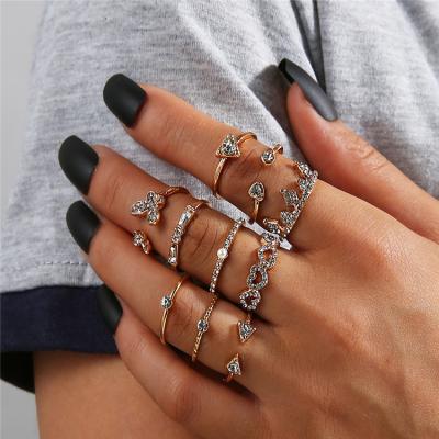 China BOHEMIA Drop Shipping 10 Pieces / Set Latest Design Butterfly Crown Versatile Love Diamond Ring Set Diamond for sale