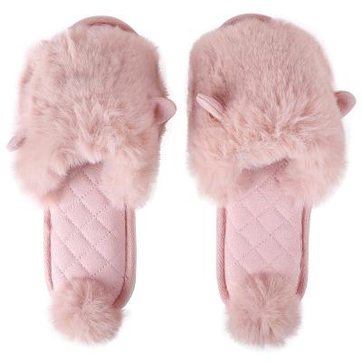 China New Designed Indoor Open Slippers Soft Anti-slippery Toe Pink Ladies Fur Slippers Winter Indoor Warm Slippers for sale