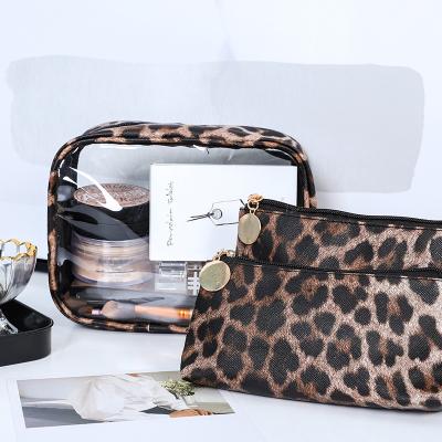 China Fashion Cosmetic Suit Handbag Fashion Leopard Print PU Bag Portable Bags For Travel for sale