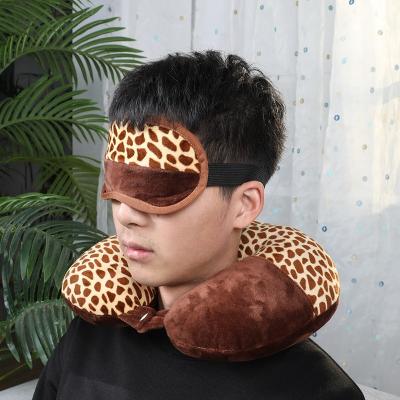 China Bed Sleep Leopard Warm Pattern Soft U-Pillow Eye Mask Travel Set for sale