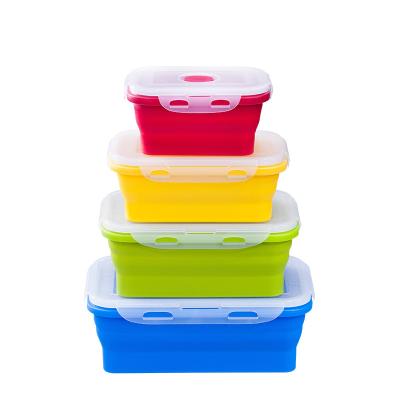 China Foldable Silicone Bento Box With Lid Folding Rectangle Folding Reusable Round Food Freshness Storage Container For Kids for sale