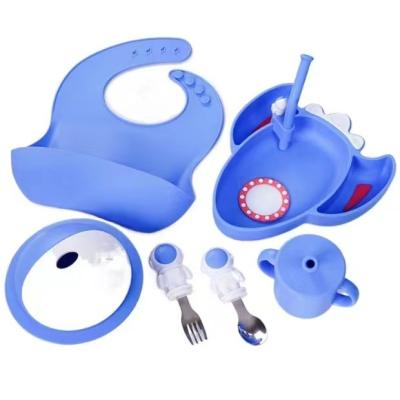 China CLASSIC Astronaut Dining Eating Plates Spoon Tableware Bpa Free For Kids Set Mat Toddler Food Grade Silicone Bowl Baby Feeding Set for sale