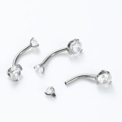 China Titanium ASTM F136 Internally Threaded Titanium Fork Set CZ Gem 14g Navel Double Curves for sale