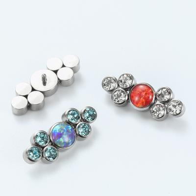 China ASTM F136 Titanium 7 Internally Threaded Synthetic Opal And CZ Gem Cluster Threaded Bead Top for sale