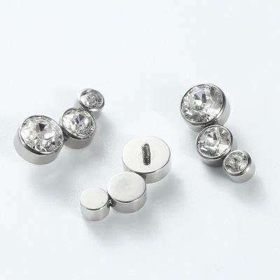 China Threaded Set Titanium 3 CZ Gem Crescent Moon Cluster Bezel Tops by ASTM F136 for sale