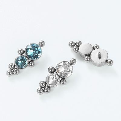 China ASTM F136 Titanium Titanium Internally Threaded Seam With Beaded Bezel 6 Set 2 CZ Gem Curved Cluster Top for sale