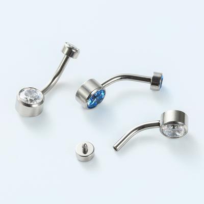 China ASTM F136 14g Titanium Bezel Set CZ Gem Mini Belly Banana Bar Navel Double Curves for sale