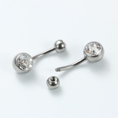 China ASTM F136 High Polish Titanium Bezel Set Double CZ Gem Navel Curves Piercing Jewelry for sale