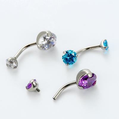 China ASTM F136 Titanium Titanium Internally Threaded Fork Assembly Double CZ Gem Navel Curves for sale