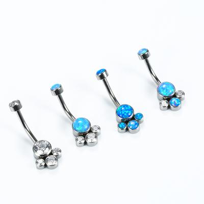 China ASTM F136 Titanium Titanium Internally Threaded Belly Ring Navel Curve Banana With Opal Or Cubic Band Zircon Fork Set Disc for sale