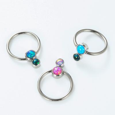 China ASTM F136 Titanium Captive Bead Ring With Bezel Set Stacked Opal Disc Cluster for sale