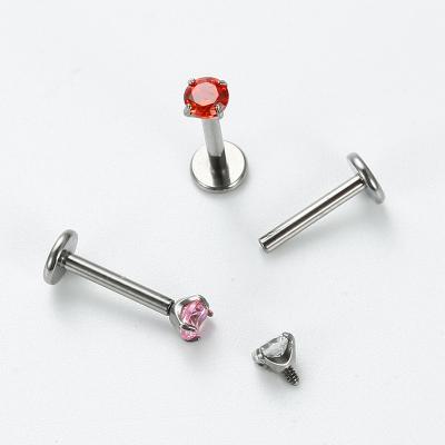 China ASTM F136 Titanium Titanium Internally Threaded Labrets With 4 Prong Set CZ Gem Microdermal Top for sale