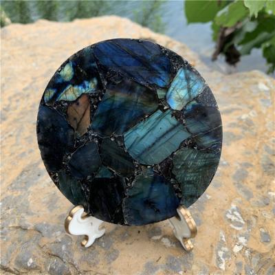 China Natural Europe New Arrival Labradorite Disc Reiki Healing Crystals Slice Energy Coasters and Stone Place Mats for Home Decoration for sale