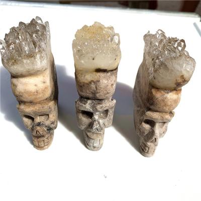 China Europe wholesale price natural clear quartz cluster skulls reiki healing crystals hand made cut stone for sale for sale