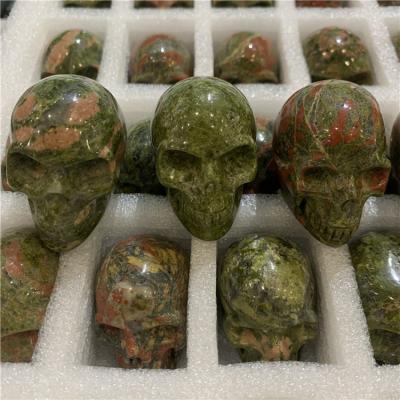 China Europe new arrivals natural unakite carved reiki healing crystals skulls figurine for home decoration for sale