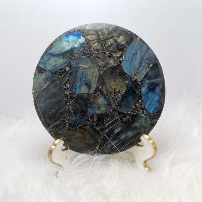 China China wholesale about 10cm natural labradorite diskquartz craft feng shui crystal compass for gift or healing for sale