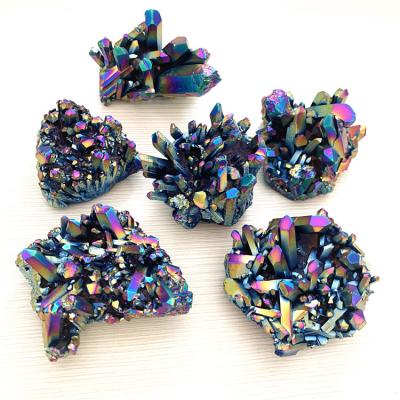 China Wholesale electrplated europe quartz healing colored crystals reiki cluster mineral stone for home decor &wedding for sale