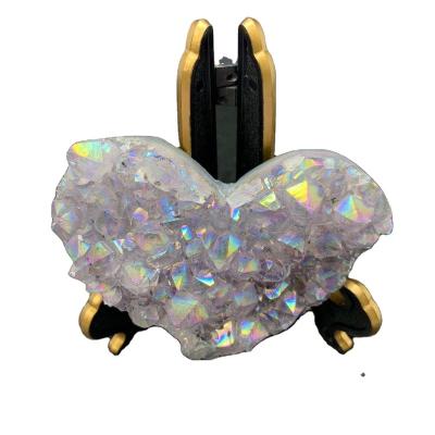 China Europe hot sale 100% natural titanium crystal angel aura gemstone cluster heart cut reiki healing crystal for decor for sale