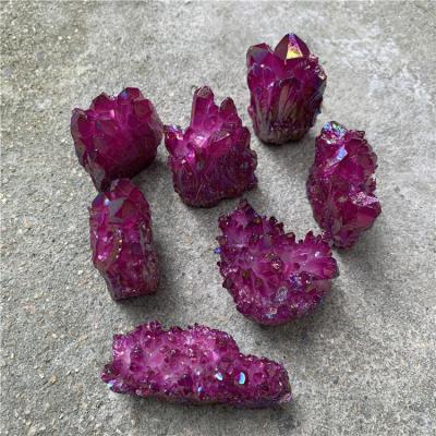 China Europe newcomers plated dark pink red quartz cluster gemstone flower reiki healing rough crystals for home decoration for sale