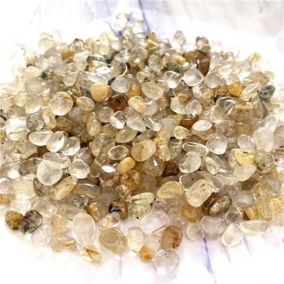 China Europe crushed gold natural hair reiki healing stones crystal energy gemstones for fish aquarium&home decoration for sale