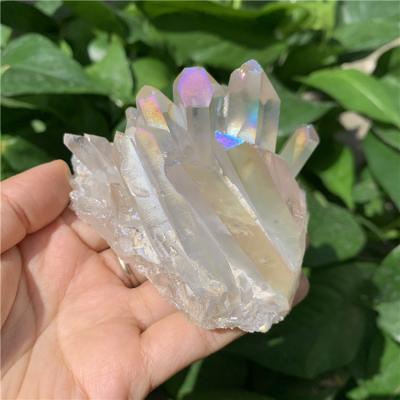 China Europe Whole Sale Plated Aura Angel Quartz Cluster Reiki Healing Crystals Clear Flower For Wedding Decoration for sale