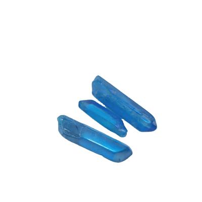 China Wholesale Europe Aura Quartz Natural Electroplating Blue Titanium Crystal Polished Sticks Heads As Gift For Decoration for sale