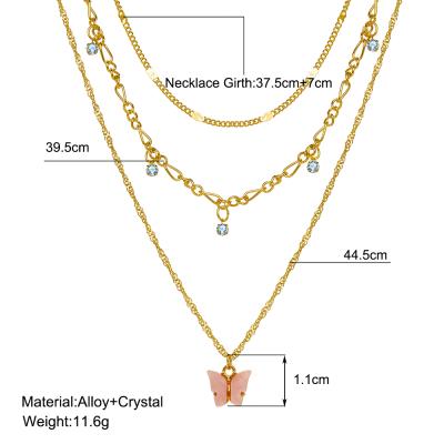 China Popular Products Women's Necklaces Drip Sequins Three Butterfly Layer Necklace TRENDY in 2021 for sale