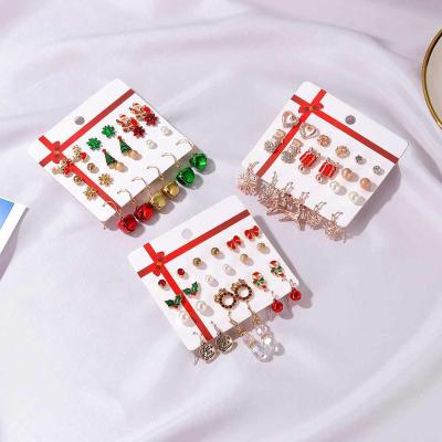 China FASHIONABLE Hot Selling 12 Pairs Set Cute Colorful Festival Bell ELK Metal Christmas Tree Dangle Stud Earrings For Gift for sale