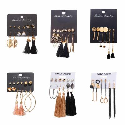 China TRENDY Ready To Ship Multiple Designs Tassel Dangle 6 Pairs Stud Earrings Set For Women Jewelry for sale