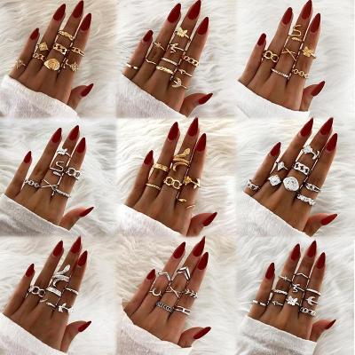 China Vintage Vintage Gold Butterfly Rings Set Fashion Boho Coin Snake Moon Flower Rings For Women Jewelry for sale