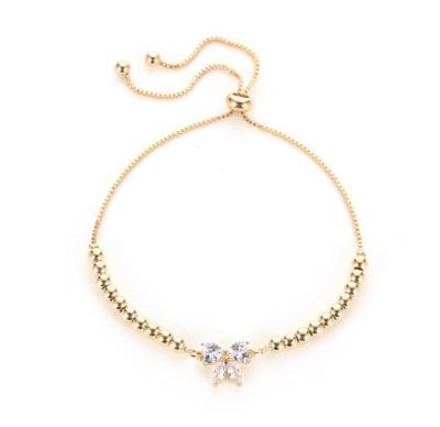 China Other Zircon Korean Bowknot Fashion Adjustable Beaded Silver Gold Plated Charm Anklet Chain Bracelet for sale