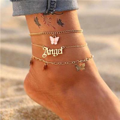 China BOHEMIA Butterfly Bohemian Angle Anklet Bracelet Women Fashion Foot Anklet Chain Pendant Jewelry for sale