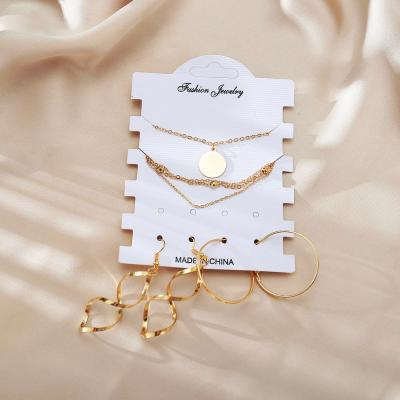 China Good Quality CLASSIC Wholesale Gold Plated Multilayers Necklace Circle Earrings Jewelry Set For Women for sale