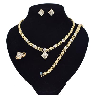 China Latetest FASHIONABLE Wholesale Square Geometry Shaped Diamond 18K Gold Plated Necklace Earrings Jewelry Set for sale