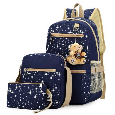 China Wholesale Cheap Waterproof Kids School Backpack Large Capacity Durable Stars Printed Backpack Canvas 4PCS School Bags Set for sale