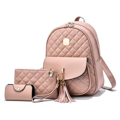 China Best Selling Waterproof School Bags PU 2022 Wholesale 3PCS Leather Backpack Set Girls Handbag And Purse With Tassel for sale