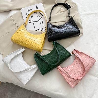 China Bulk Cheap Wholesale OEM Factory Waterproof Shoulder Bags Women Handbags Croc-Embossed PU Leather Bag Armpit Handbags for sale