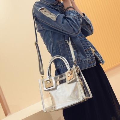 China 2021 Women 2 PCs Vendor Handbag Jelly One Clear Shoulder Purse Wholesale Eco-Friendly Transparent Handbag for sale