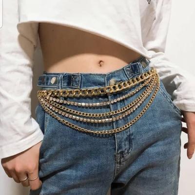 China Fashion Jewelry Fashion Jewelry Waist Chain Romantic Rhinestone Gold Silver Dangling Chain For Women for sale