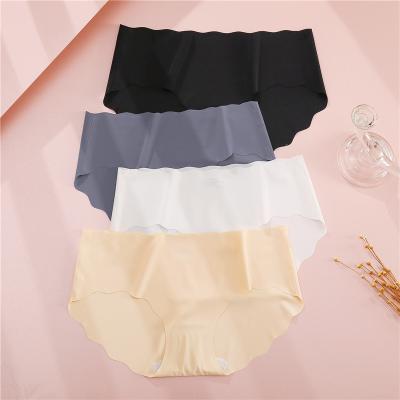 China New Antibacterial Arrive Ice Fashion Women's Underwear Color One-Piece Briefs Girls Waist Breathable Pure Silk Traceless Low Waist Panties for sale