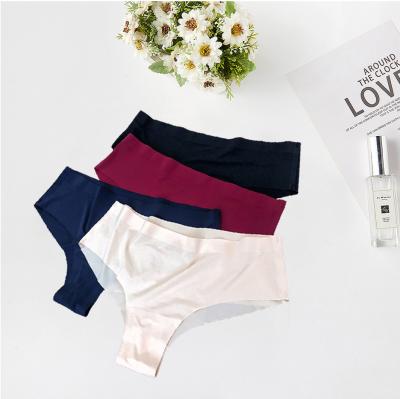 China Mid Waist Underwear Women Stretch High Briefs Breathable Pure Color Ice Silk Antibacterial Traceless Fashionable Panties for sale