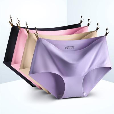 China Wholesale Antibacterial Female Breathable Multicolor Ice Silk One-piece Wave Underwear Panties Mid Waist Briefs for sale