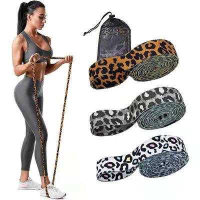 China Recyclable Leopard Print Custom Printed Fabric Resistance Band Manufacturer Long Fitness Hip Loop Resistance Band for sale